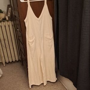 Natural Life Size Med Cream Strappy Gauzy Beachy Wide Leg Oversized Romper